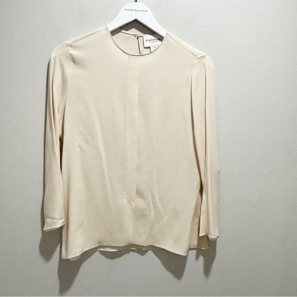 EMANUEL EMANUEL UNGARO Women’s Ivory Silk Crepe Pleated 3/4 Sleeve Blouse Size 4 - Picture 1 of 7
